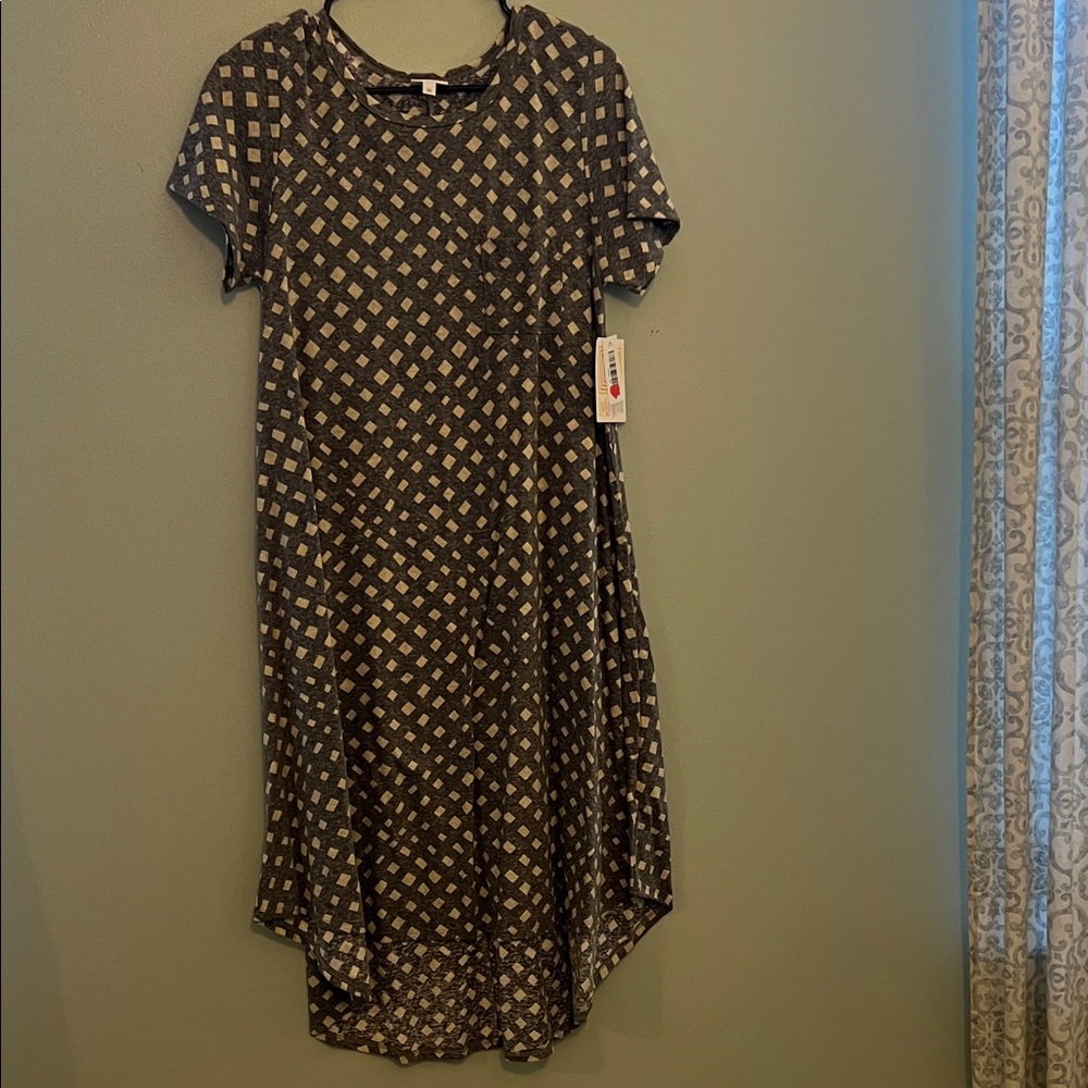 LuLaRoe Carly Gray and Cream High Low Dress